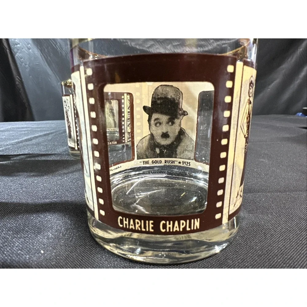 VTG HouzeArt Whiskey Glasses Silent Movie Roaring 20's Actors Barware Set Of 4